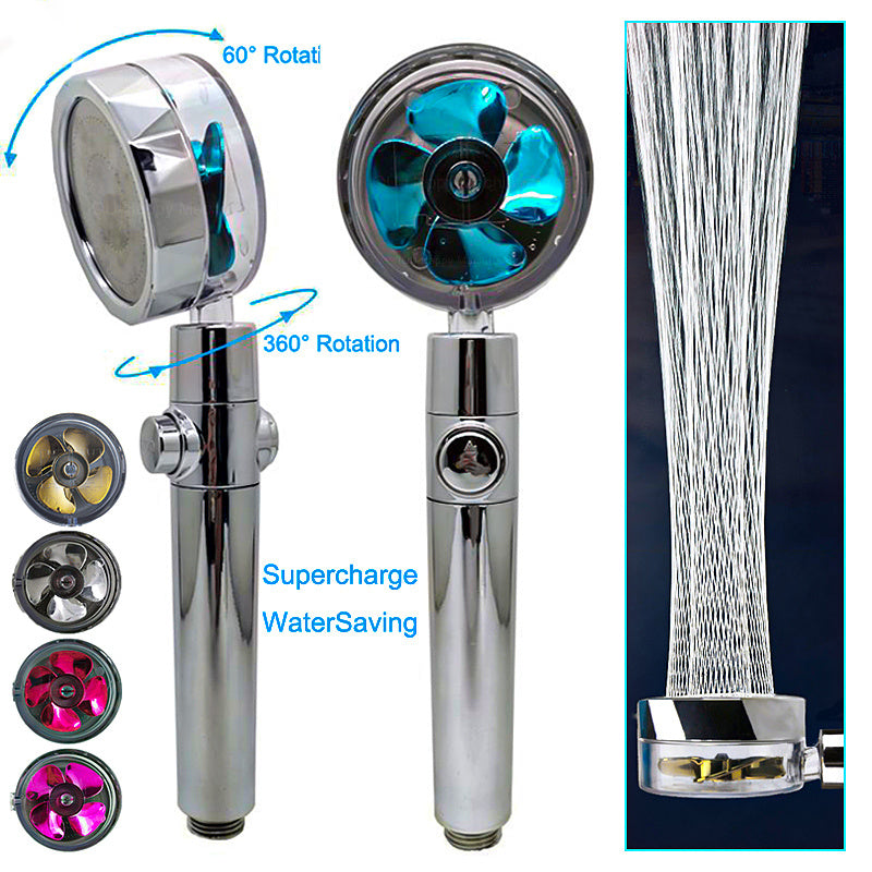Cabezal de ducha de ahorro de agua con rotación de 360 grados y pequeño ventilador ABS, boquilla rociadora de alta presión, accesorios de baño