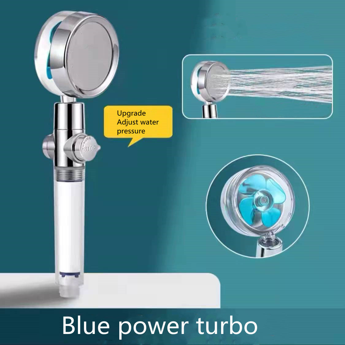 Cabezal de ducha de ahorro de agua con rotación de 360 ​​grados y pequeño ventilador ABS, boquilla rociadora de alta presión, accesorios de baño