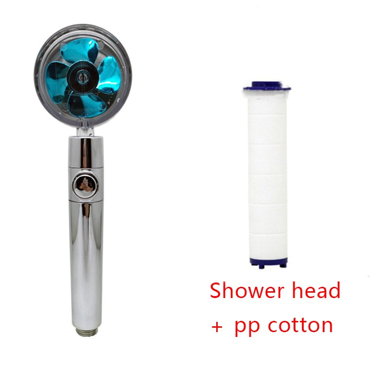 Cabezal de ducha de ahorro de agua con rotación de 360 ​​grados y pequeño ventilador ABS, boquilla rociadora de alta presión, accesorios de baño