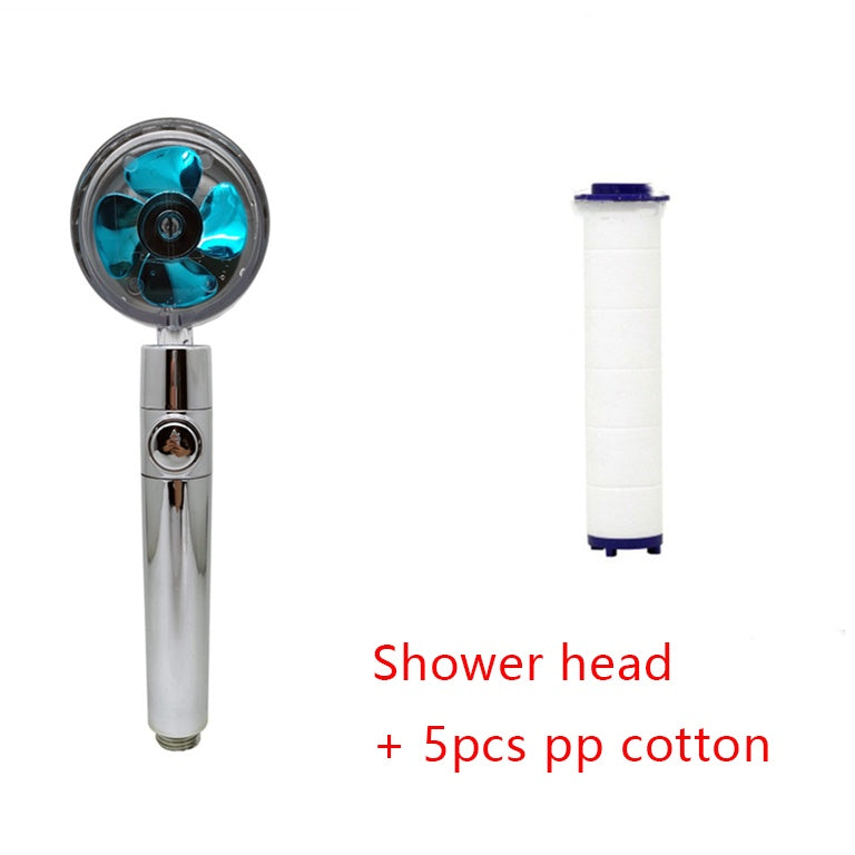 Cabezal de ducha de ahorro de agua con rotación de 360 ​​grados y pequeño ventilador ABS, boquilla rociadora de alta presión, accesorios de baño