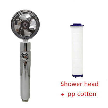 Cabezal de ducha de ahorro de agua con rotación de 360 ​​grados y pequeño ventilador ABS, boquilla rociadora de alta presión, accesorios de baño