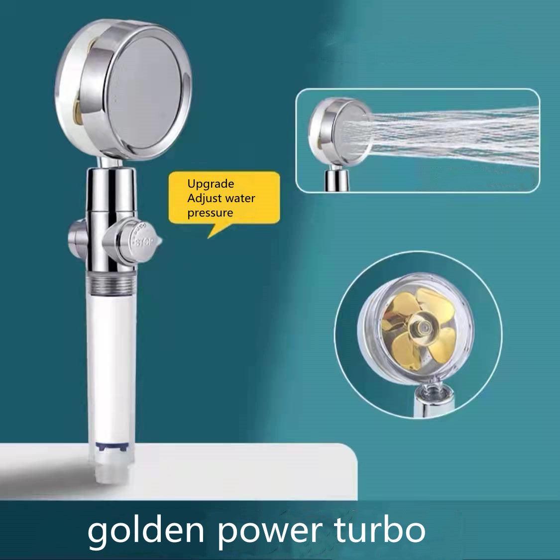 Cabezal de ducha de ahorro de agua con rotación de 360 ​​grados y pequeño ventilador ABS, boquilla rociadora de alta presión, accesorios de baño