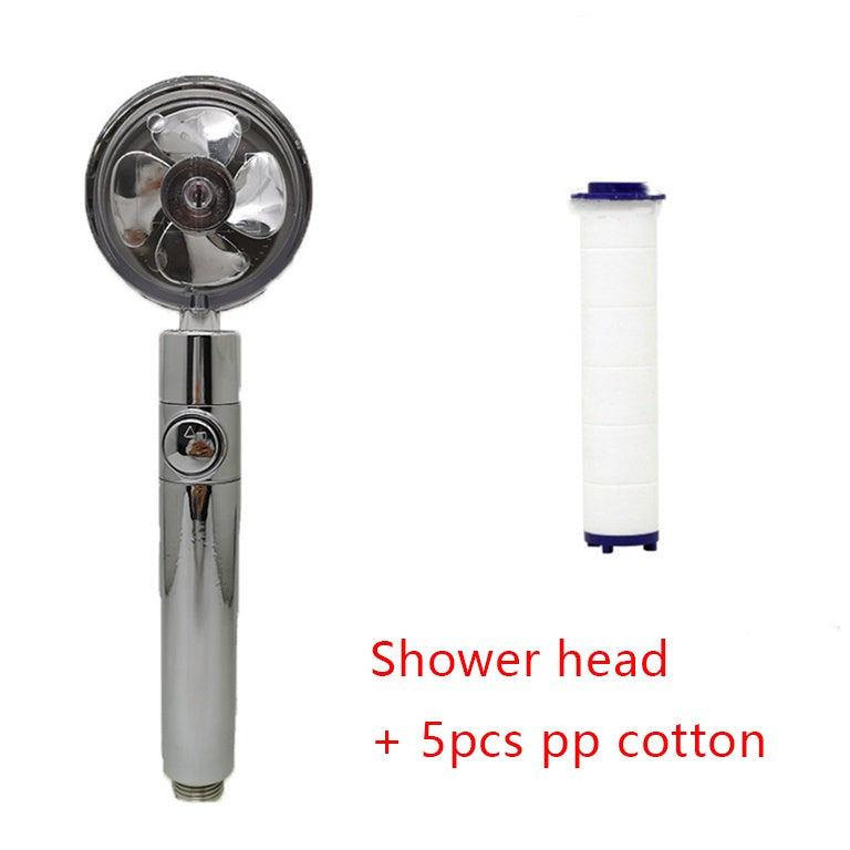 Cabezal de ducha de ahorro de agua con rotación de 360 ​​grados y pequeño ventilador ABS, boquilla rociadora de alta presión, accesorios de baño