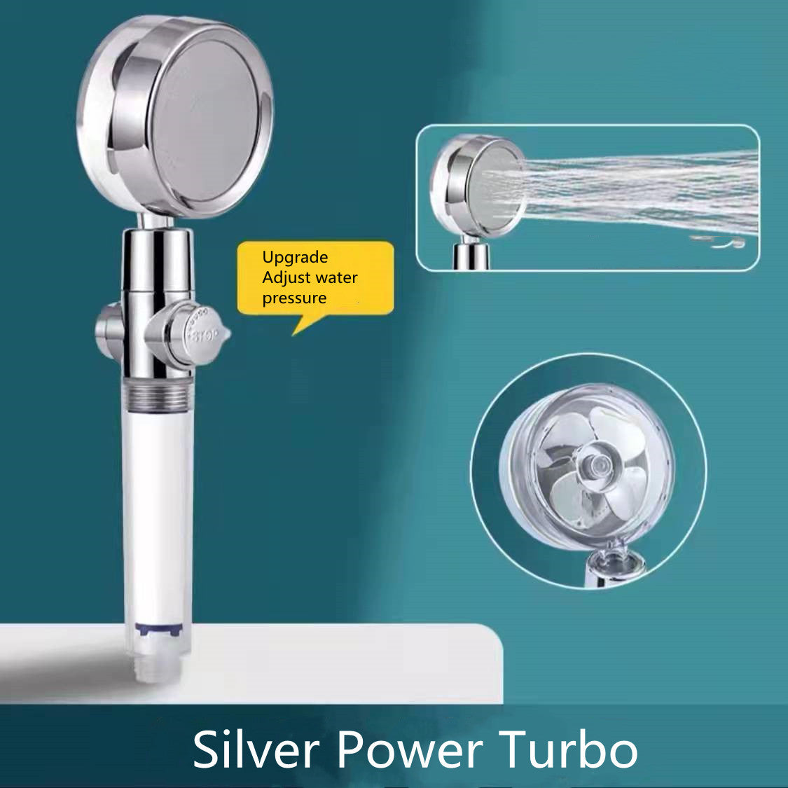 Cabezal de ducha de ahorro de agua con rotación de 360 ​​grados y pequeño ventilador ABS, boquilla rociadora de alta presión, accesorios de baño