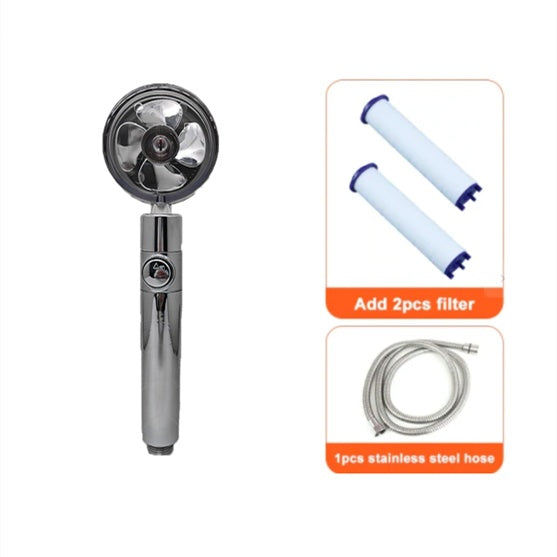 Cabezal de ducha de ahorro de agua con rotación de 360 ​​grados y pequeño ventilador ABS, boquilla rociadora de alta presión, accesorios de baño